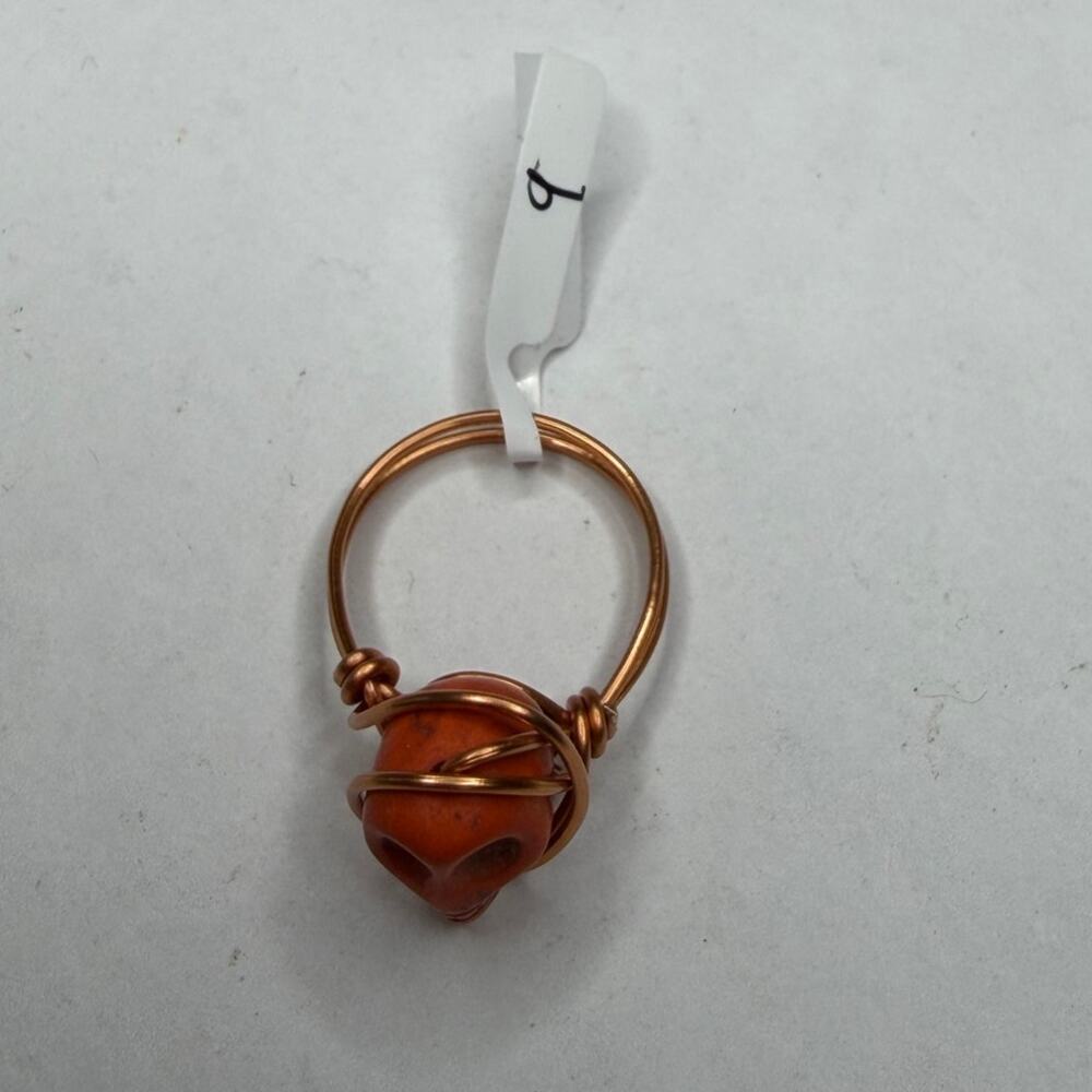 Orange skull mummy ring copper wire wrap handmade - Picture 2 of 4